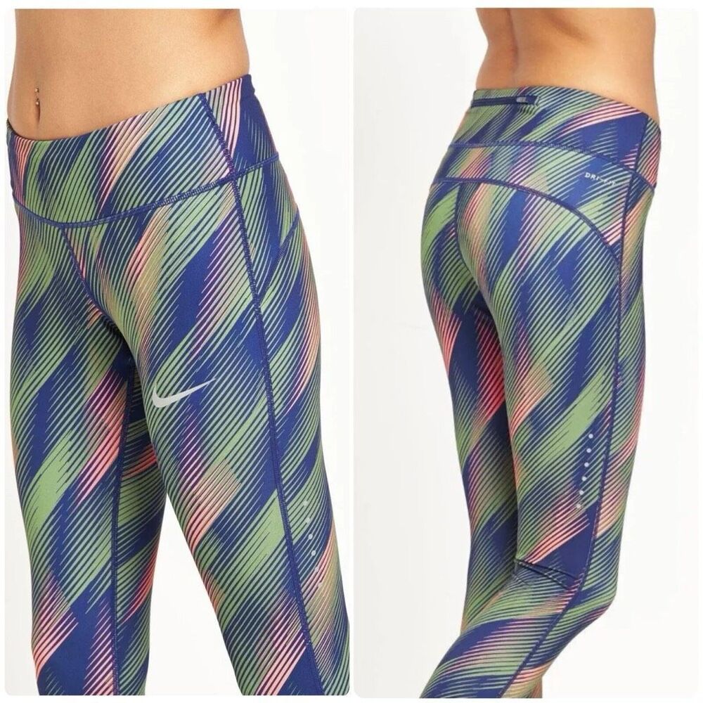 Nike Power Epic Run Printed Crop Pants Size M Pink Blue Green Dri-FIT